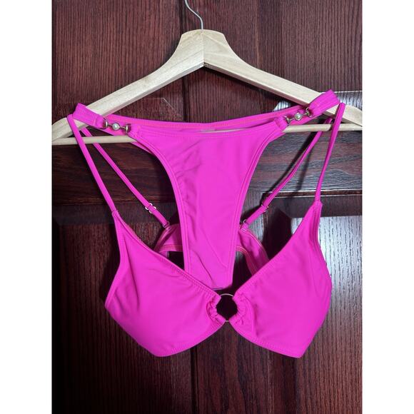 SheIn Other - Pink Bikini Set M Strappy Ring Detail Thong Womens Swimsuit NWOT